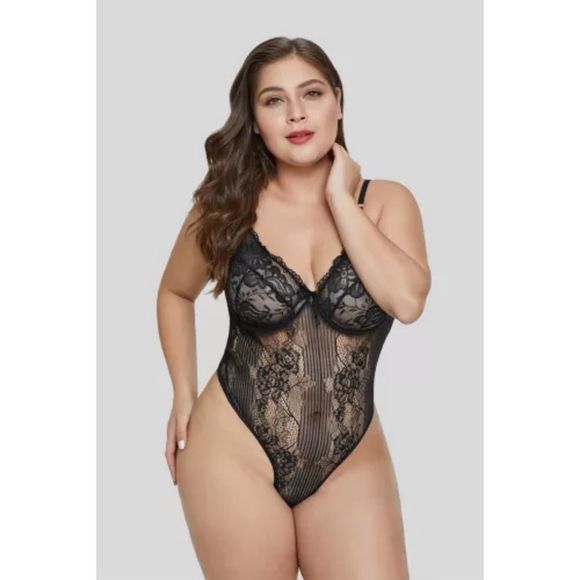 Lingerie Plus Size Sexy Lace Thong Bodysuit Plus Size Black sz 3X NEW - Picture 1 of 8